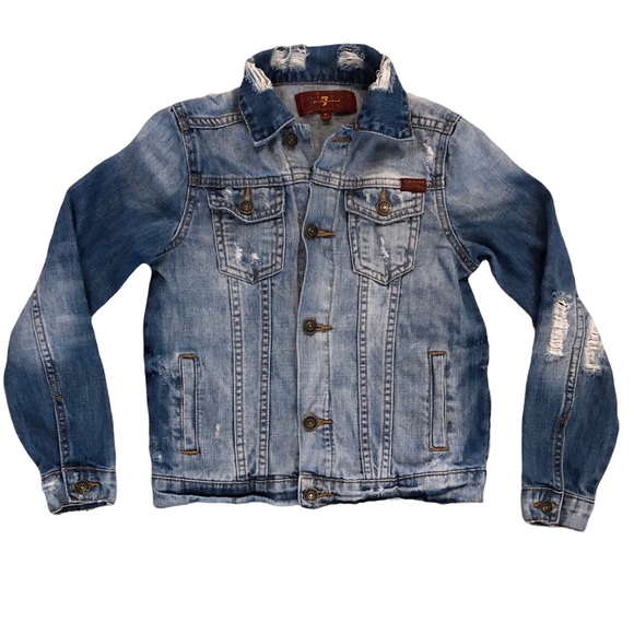 7 For All Mankind • KIND Distressed Denim Jacket - M - Picture 3 of 10